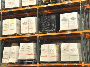 Products on a warehouse shelf
