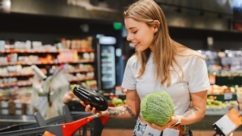 Gen Z woman produce shopping.