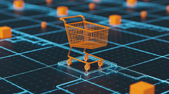 Orange grocery cart in middle of digital screen