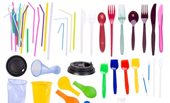 plastic straws, cutlery, cups and additional single use plastic