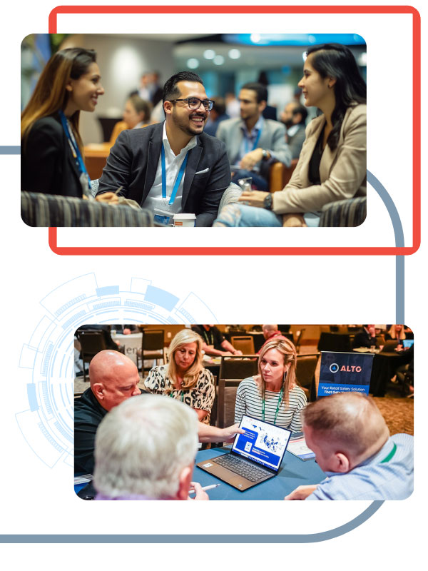 People networking at a conference.