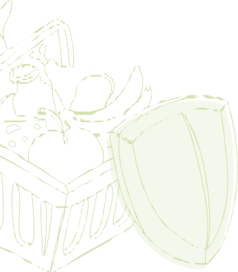 illustration of a grocery basket with food with a shield in front of it