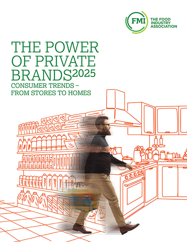 Report cover: man moving quickly in grocery store.